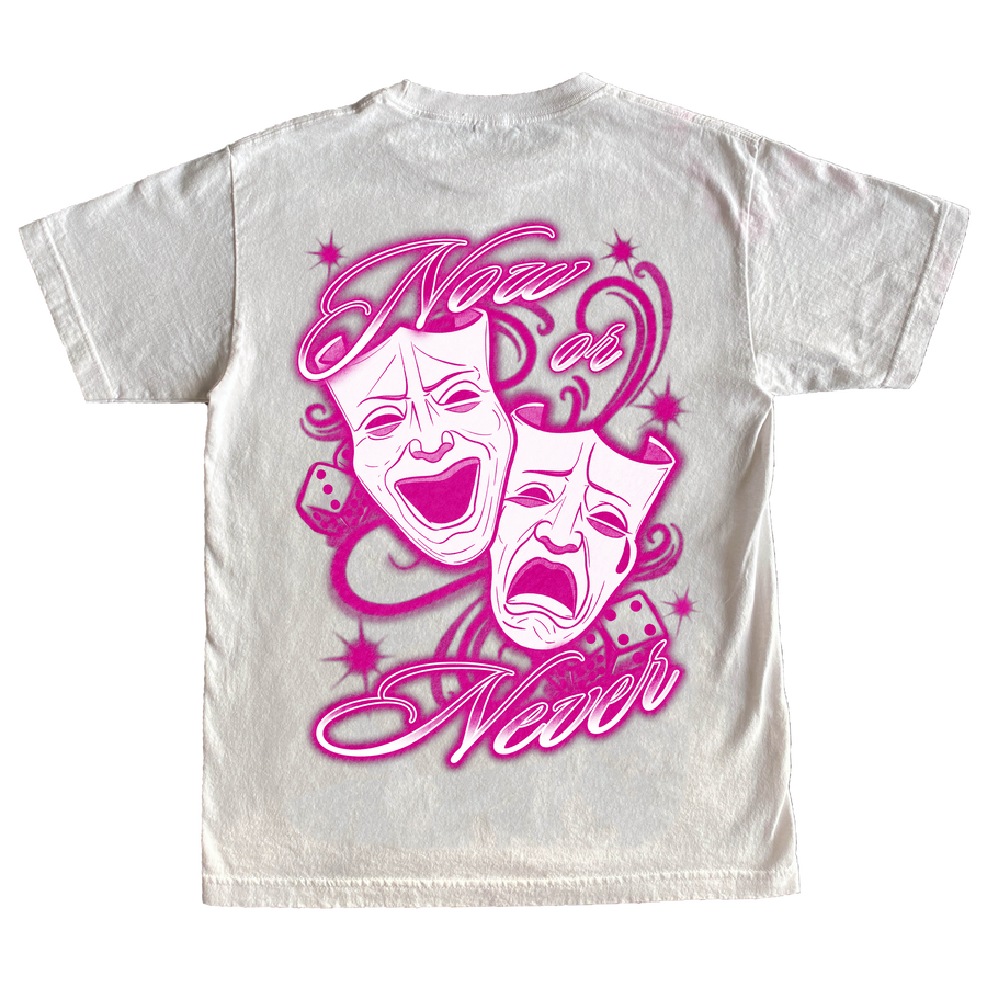 White & Pink Now Or Never T-Shirt